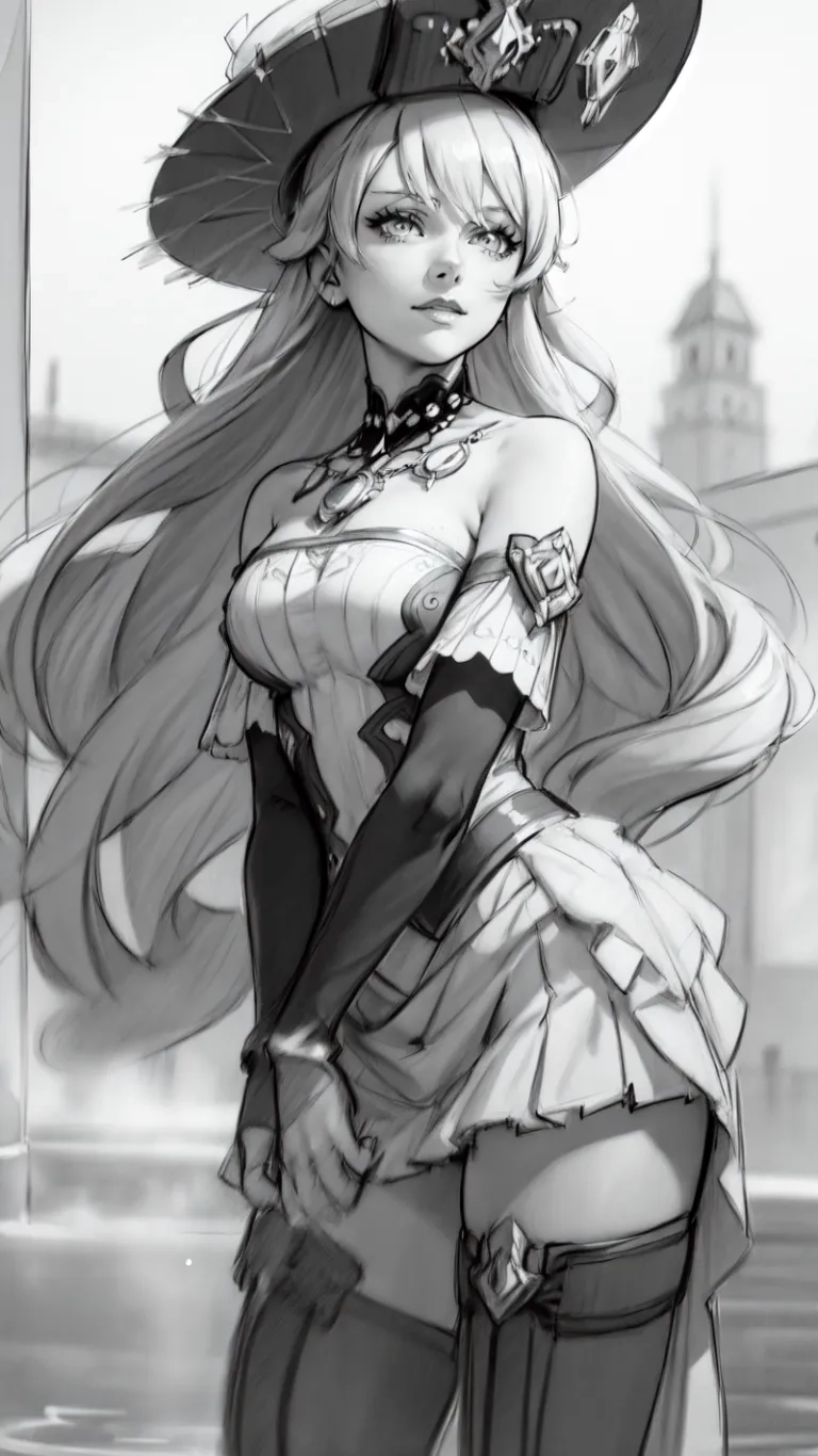 a anime character is standing by the water wearing some sort of clothes or hat on her head and holding the pole with one hand in her right hand
