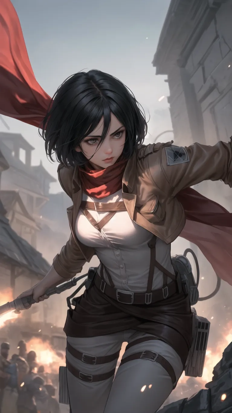 a woman with an arm and large guns that have a cape on top of her shoulders, is holding guns that are red fabric across her body