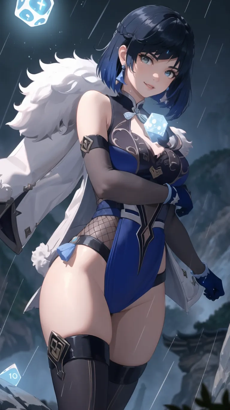the lady in the bikini is standing in the pouring rain and has diamond on her shoulder and arms she's very small and short it looks so cute and nice