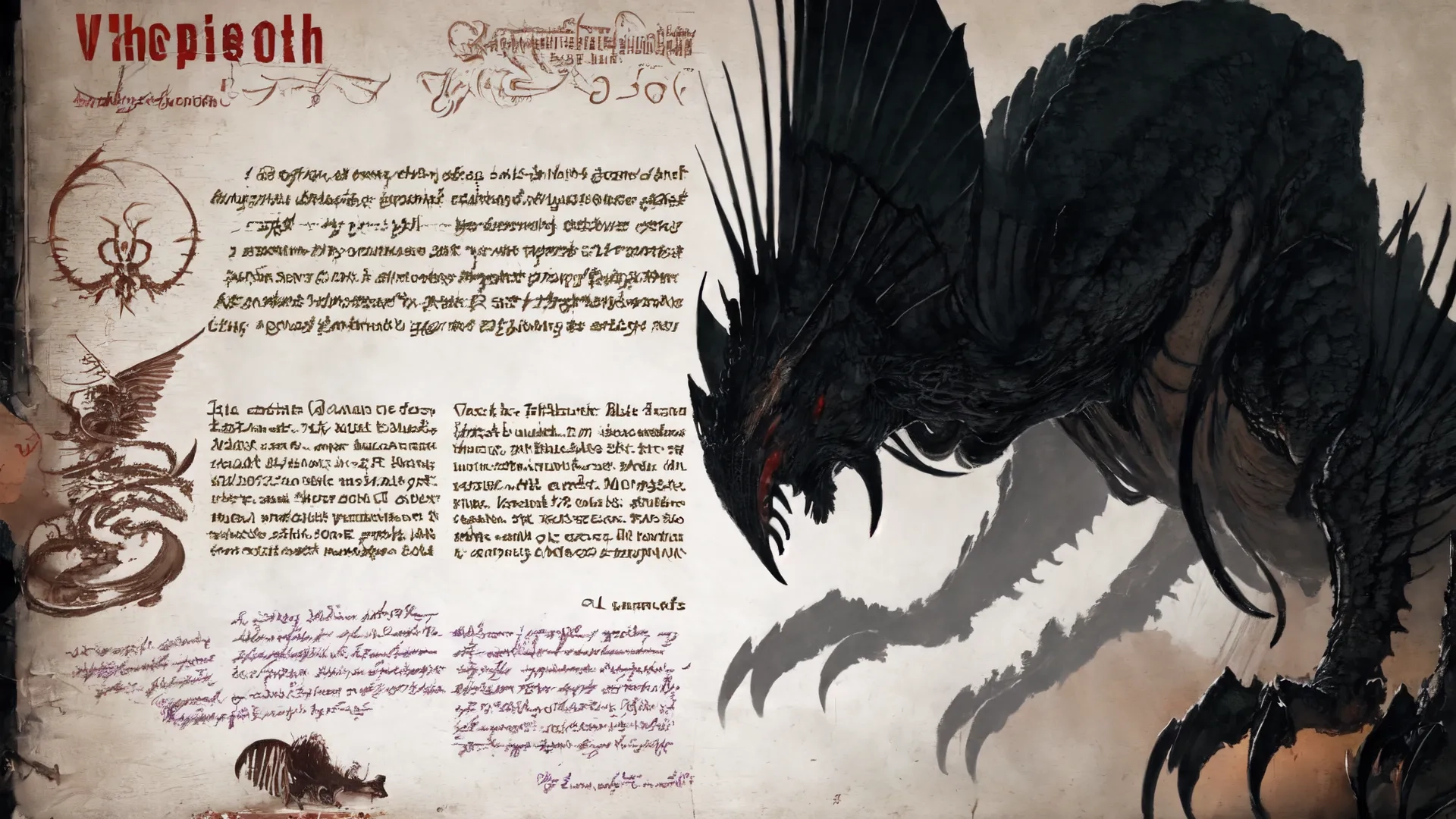 there is a very creepy dragon on the back of the menu sheet of an article about vampires and demons from the bible verses written by them