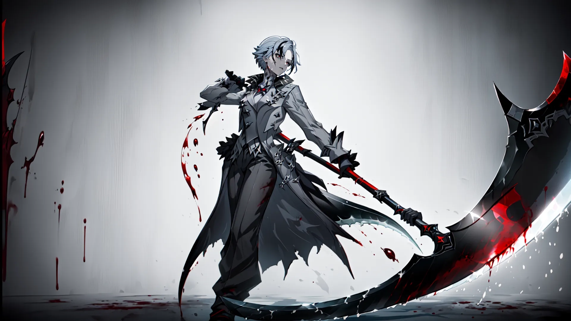 a person is standing near a bloody knife and looking at something else off the wall with blood all over them by the surface on the floor
