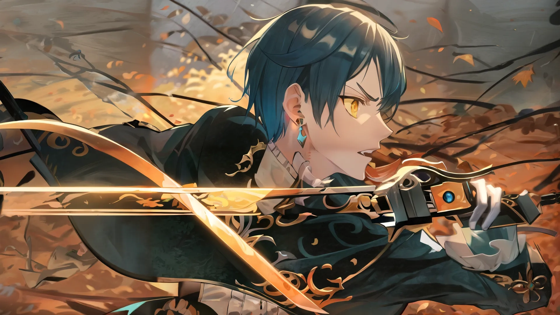 this character appears to be playing archery in this series of anime pictures, the aiming is really interesting and very well done and looks good