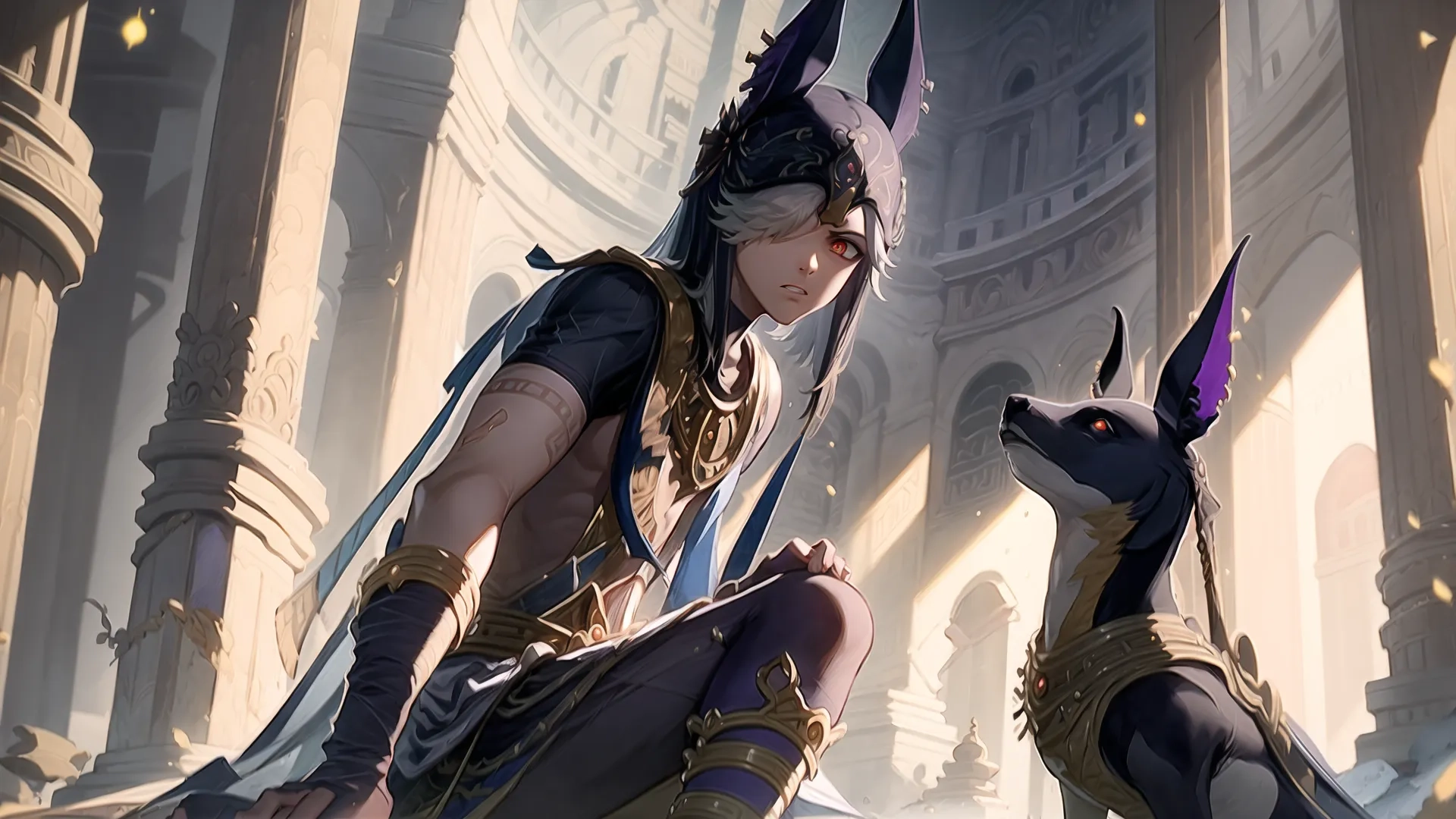 there is an illustration of a demonic woman in armor with a horned animal on her lap, the image appears to be for an article