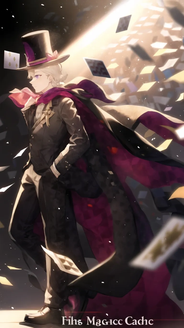 a man is dressed in an enormous hat, cape and long coat, and holding a gun in his hand as many books fly in the air
