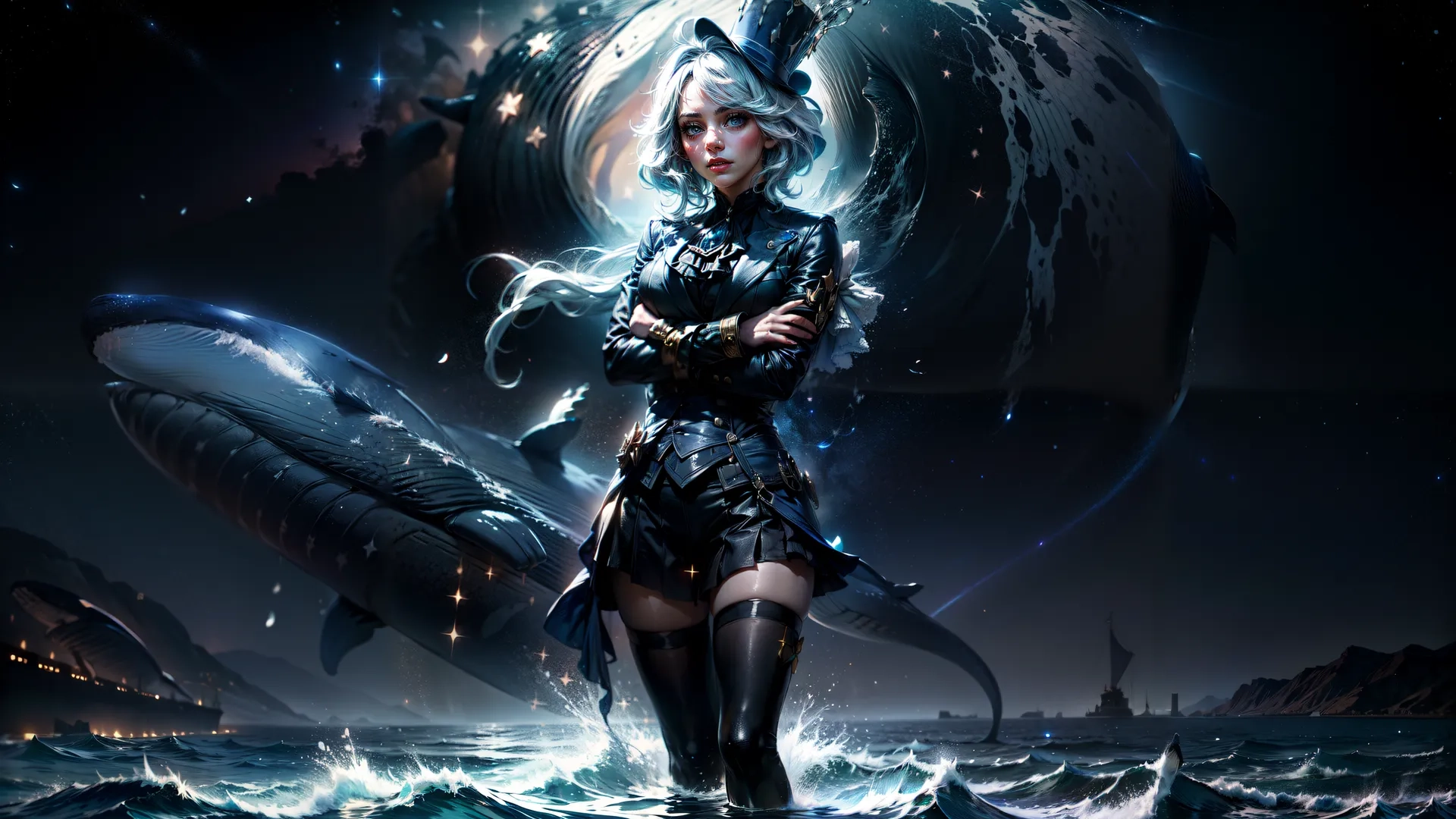 fantasy sea princess holding massive sword on ocean scene, digital art painting greeting card photo work done for business card game or mobile uite