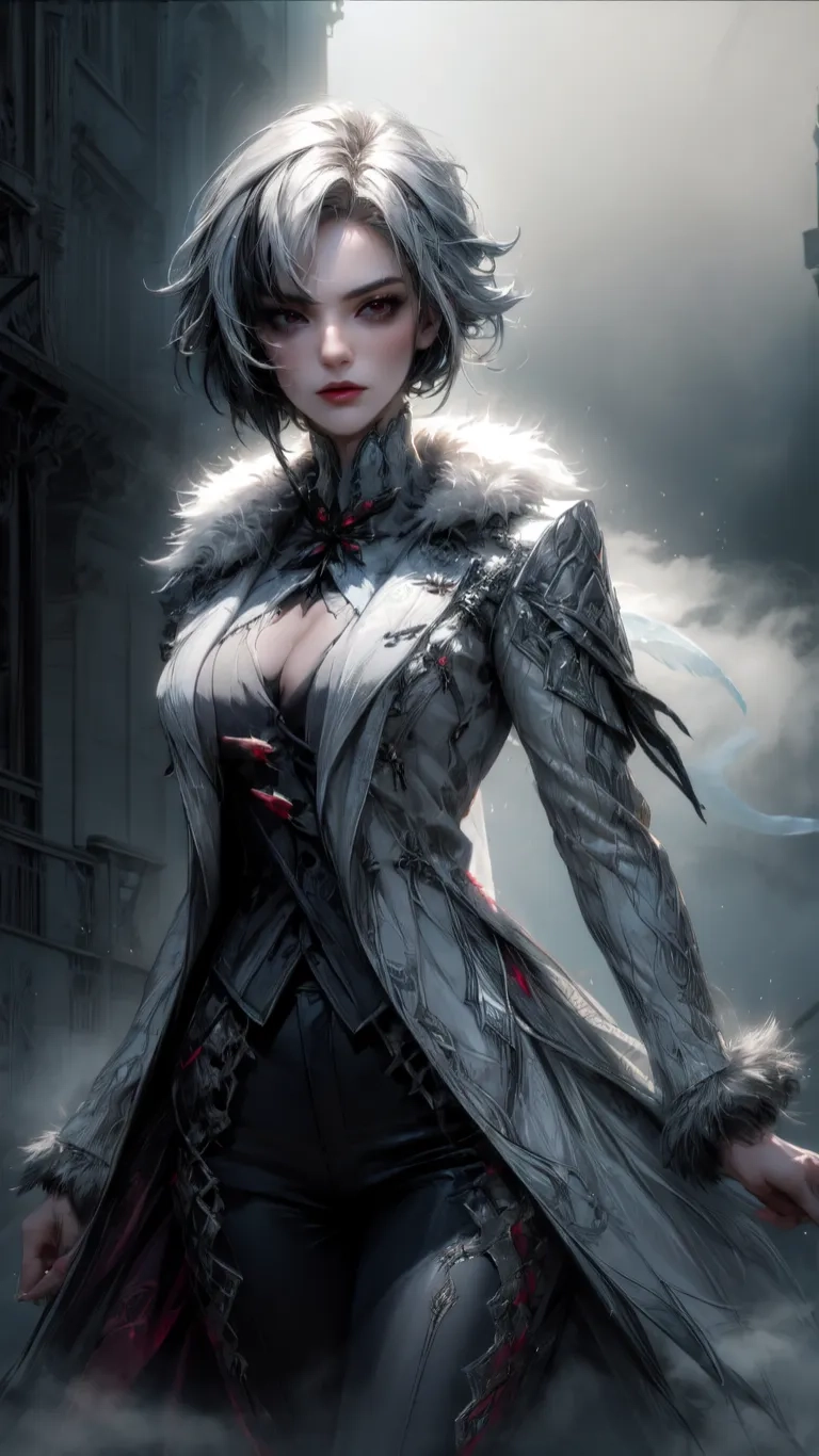 a photo of a lady wearing an artistic outfit and her coat has lots of feathers around her shoulders and the sleeves are pulled up with wings