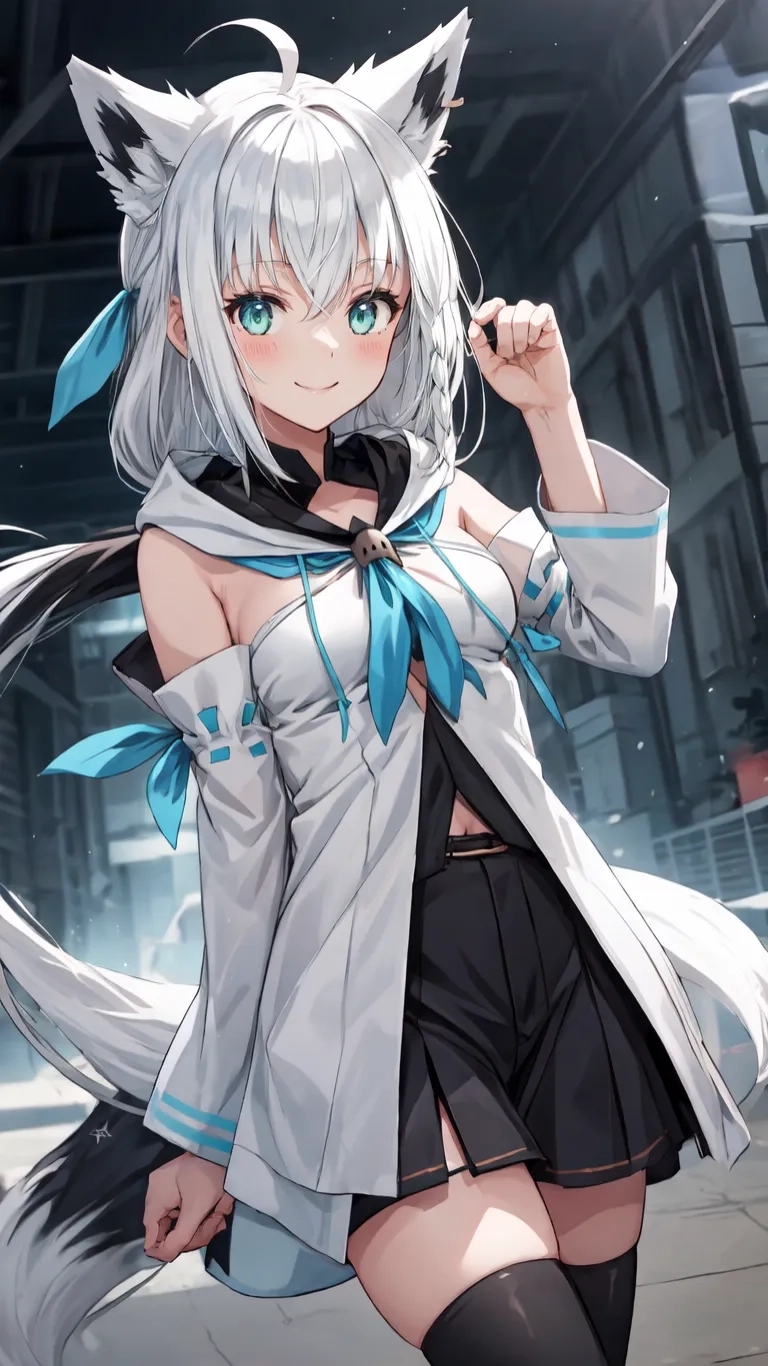 a anime character posing like she is in a school uniform and she is holding an umbrella and a bookbag on her lape a city sidewalk