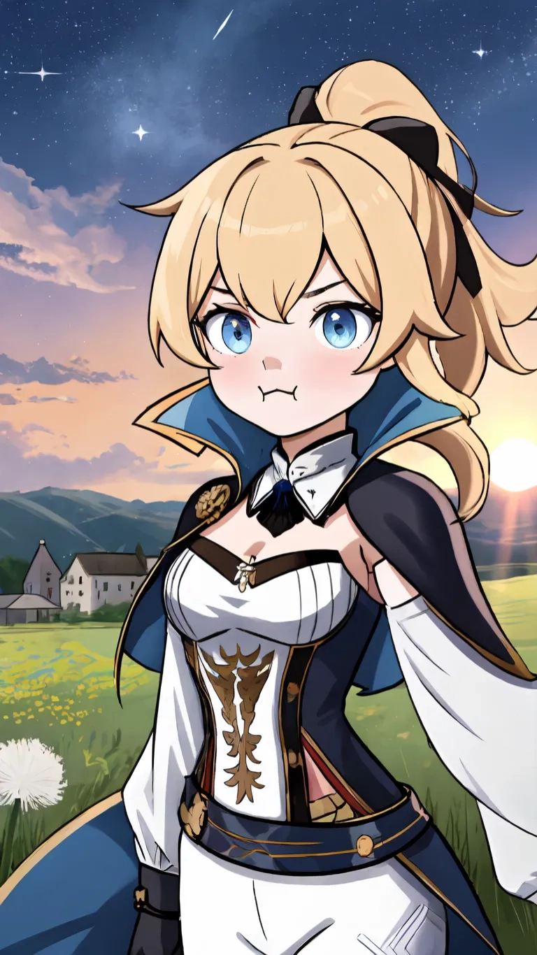 a anime girl with blond hair and eyes wearing uniform