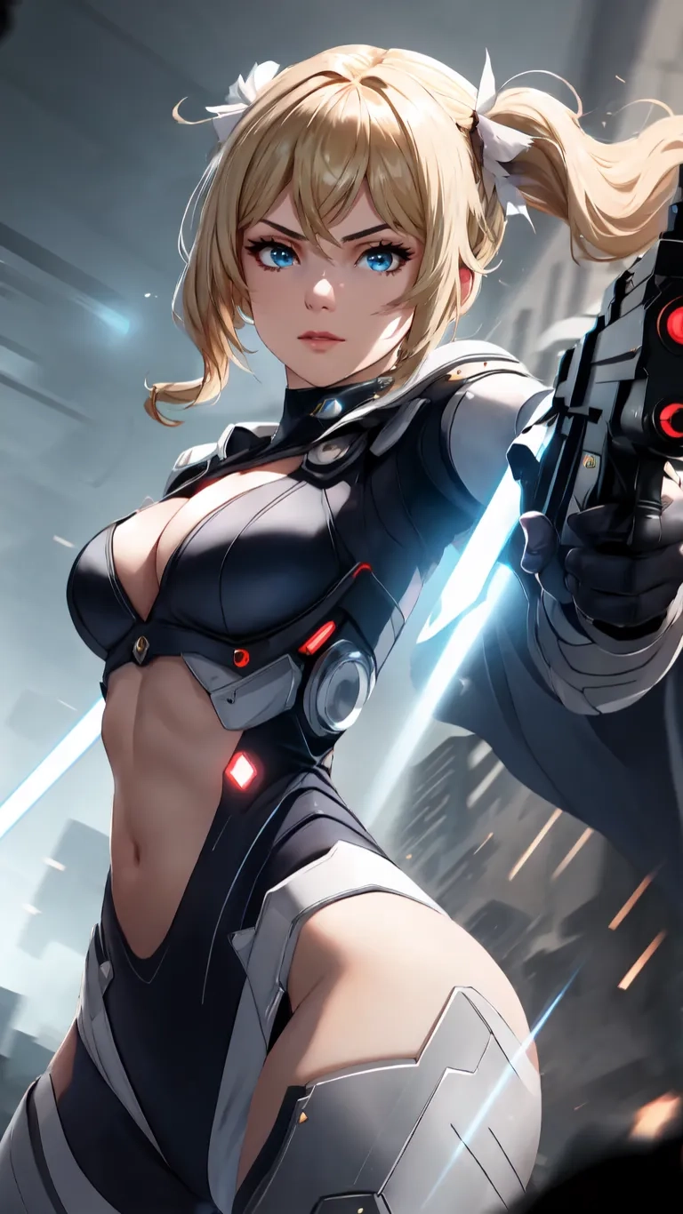 a sexy female posing in front of the camera with a gun
