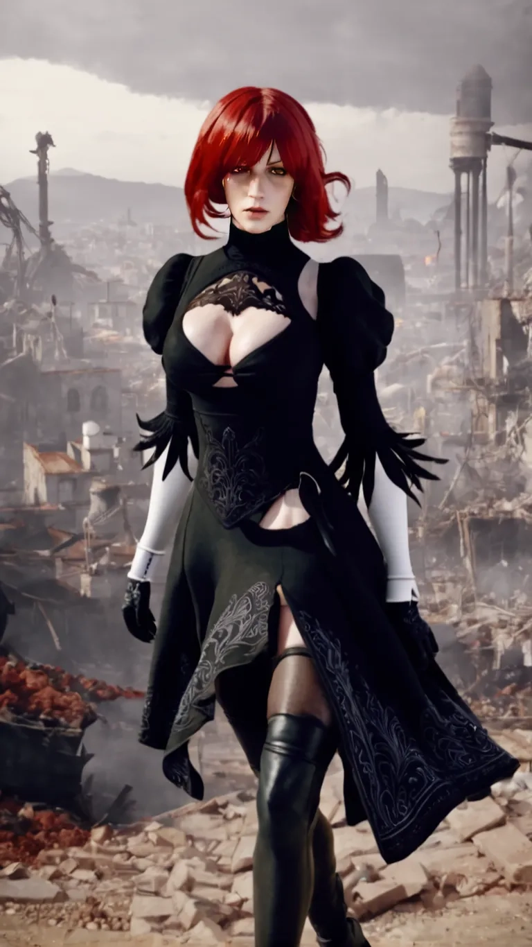 a girl with red hair wearing a long coat
