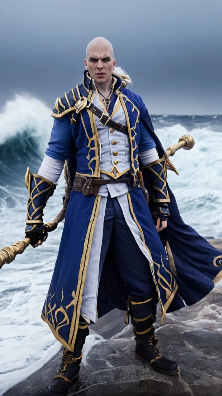 a man with a sword and some waves