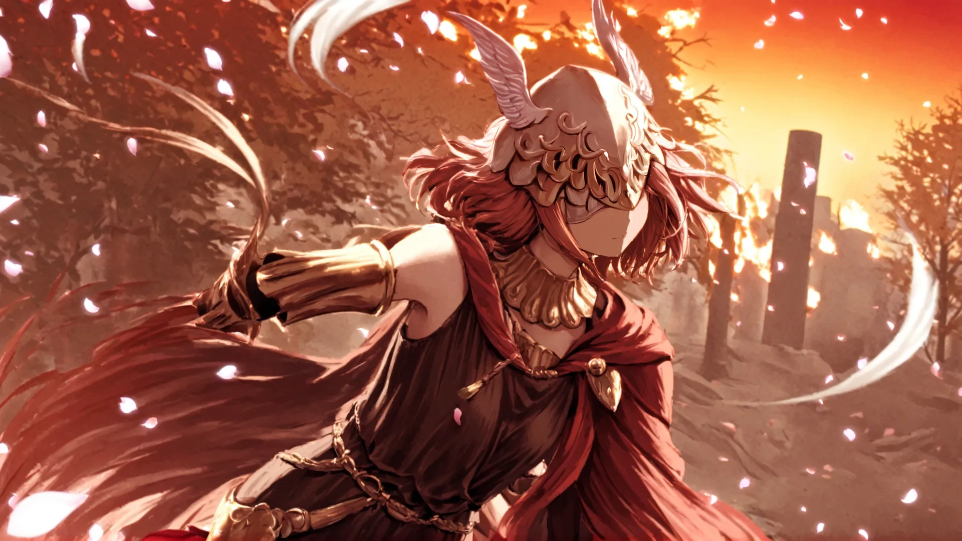 a girl in a winged outfit walking through it's forest