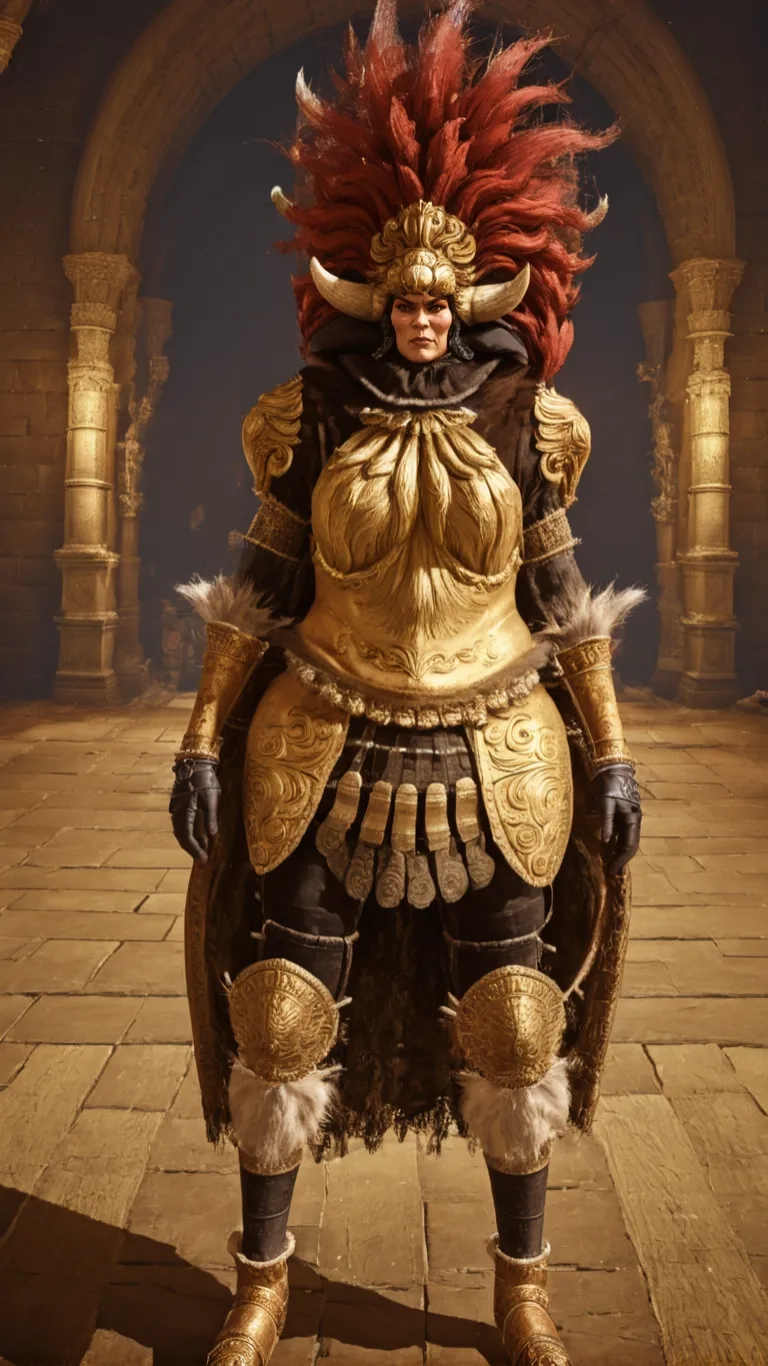 a woman is standing in an archway holding a sword