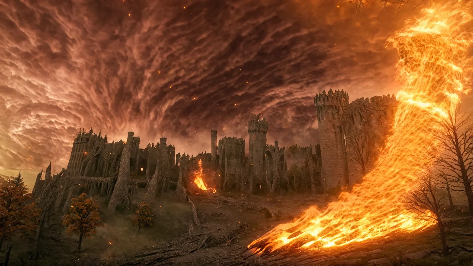 a huge castle on a hill as it rises