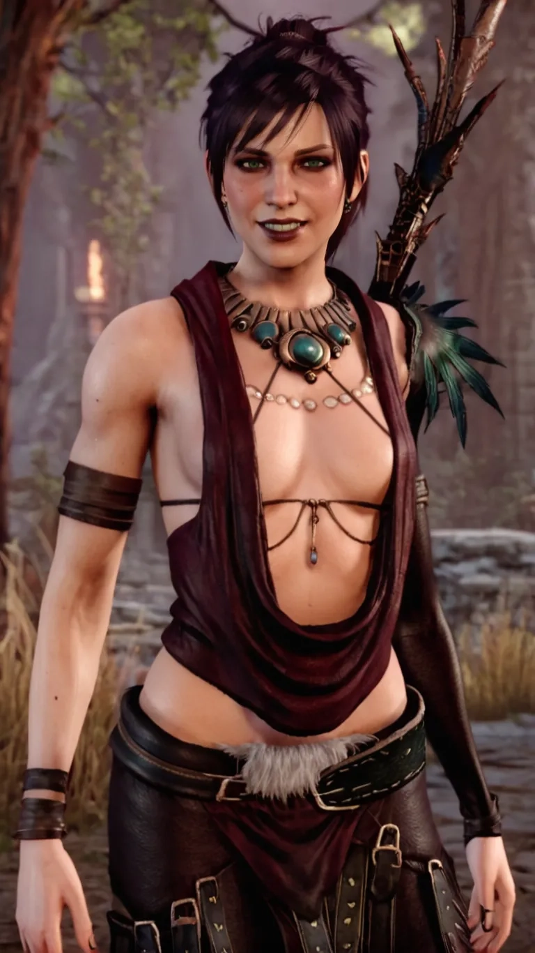 there is a girl dressed like an elf with the crow