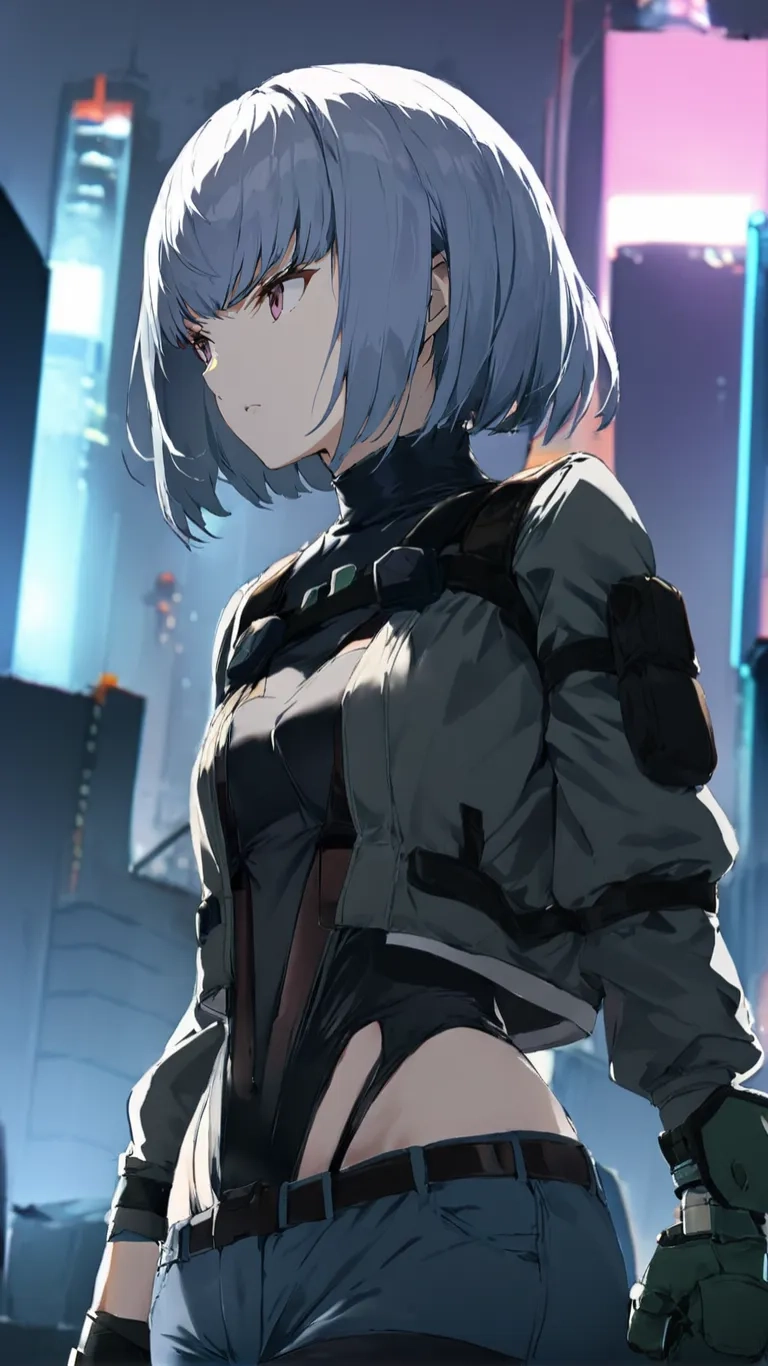 a girl with grey hair holding a nintendo wii controller