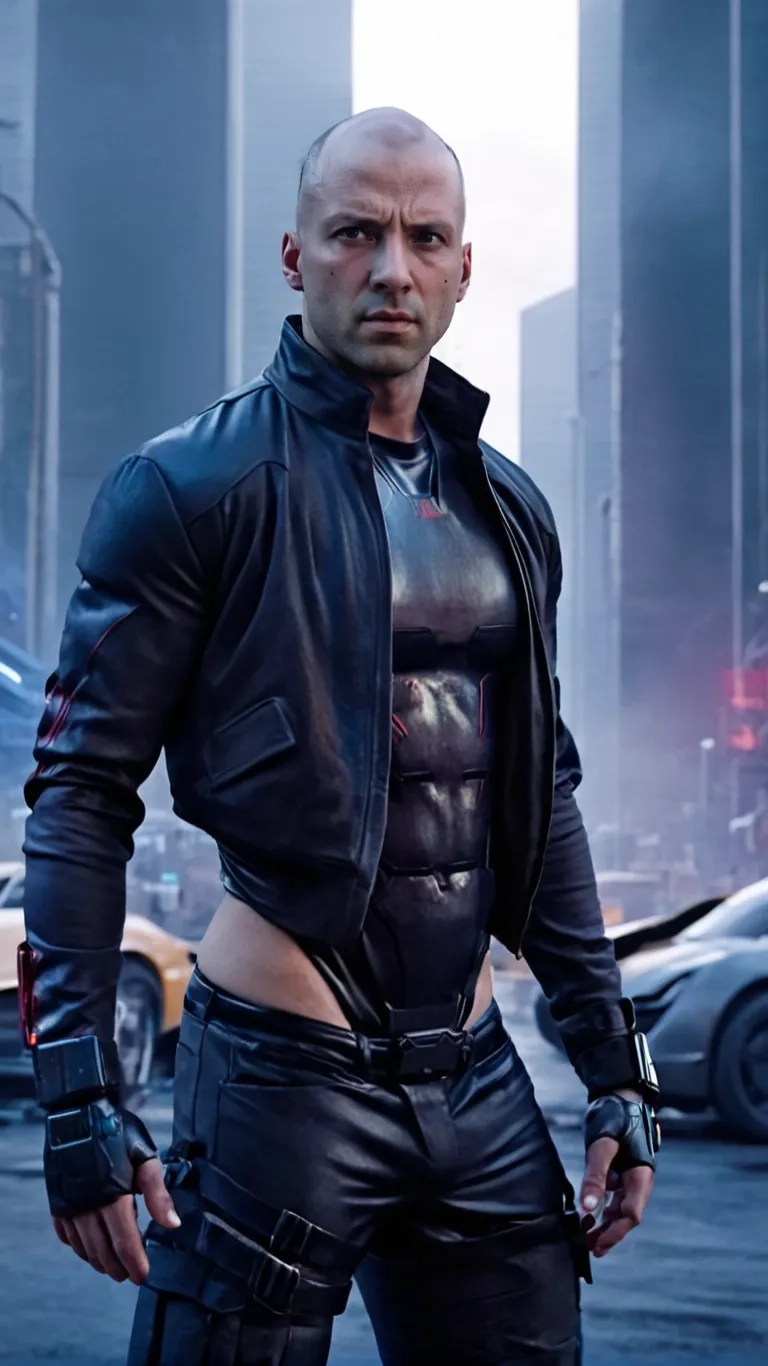 a man wearing black is posing on street
