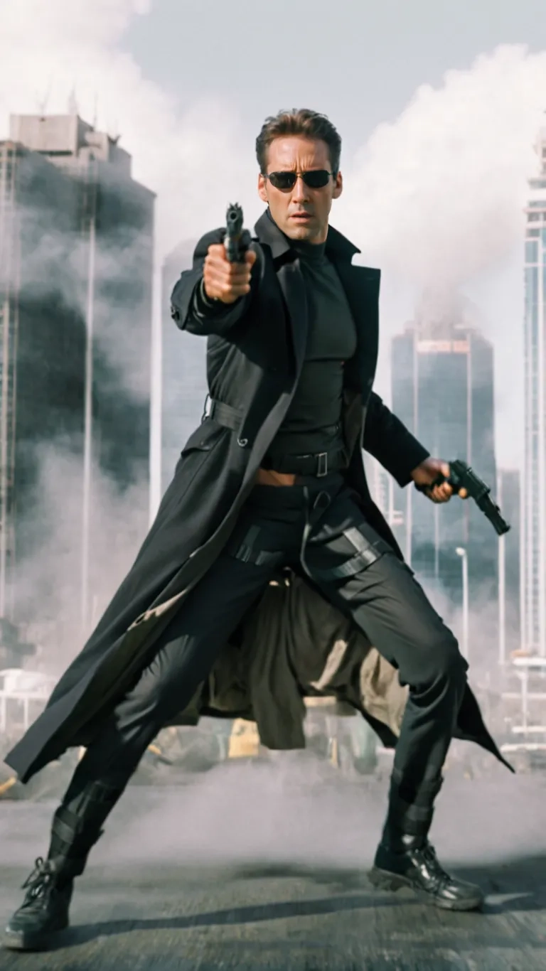 a person in black holding a pair of guns