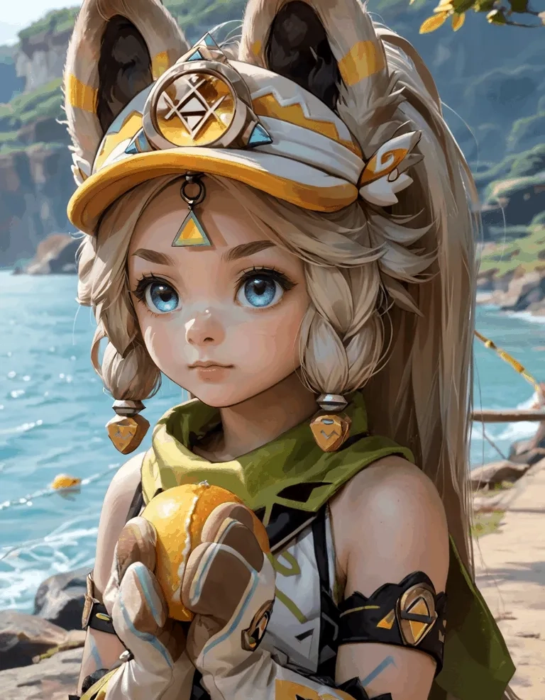 an anime - style female with long hair and headdreks
