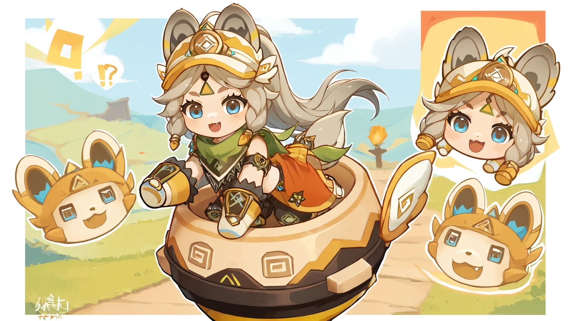 a picture taken of four images of a girl with cat ears and a horned head wearing costumes