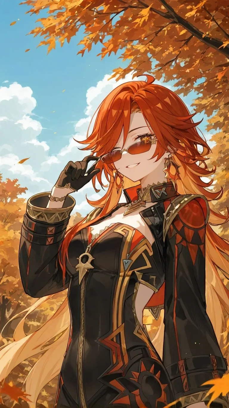 a girl with a dragon - like face and long orange hair
