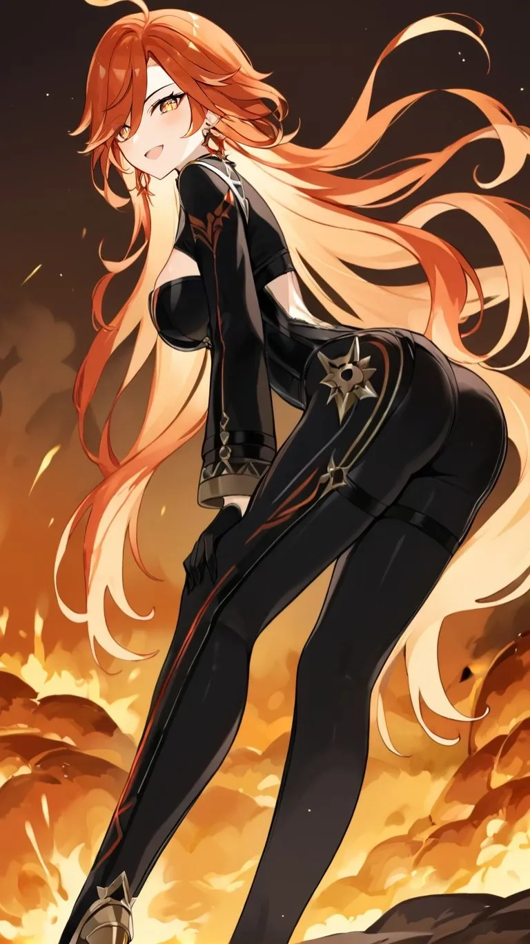 an anime character with red hair on a black background