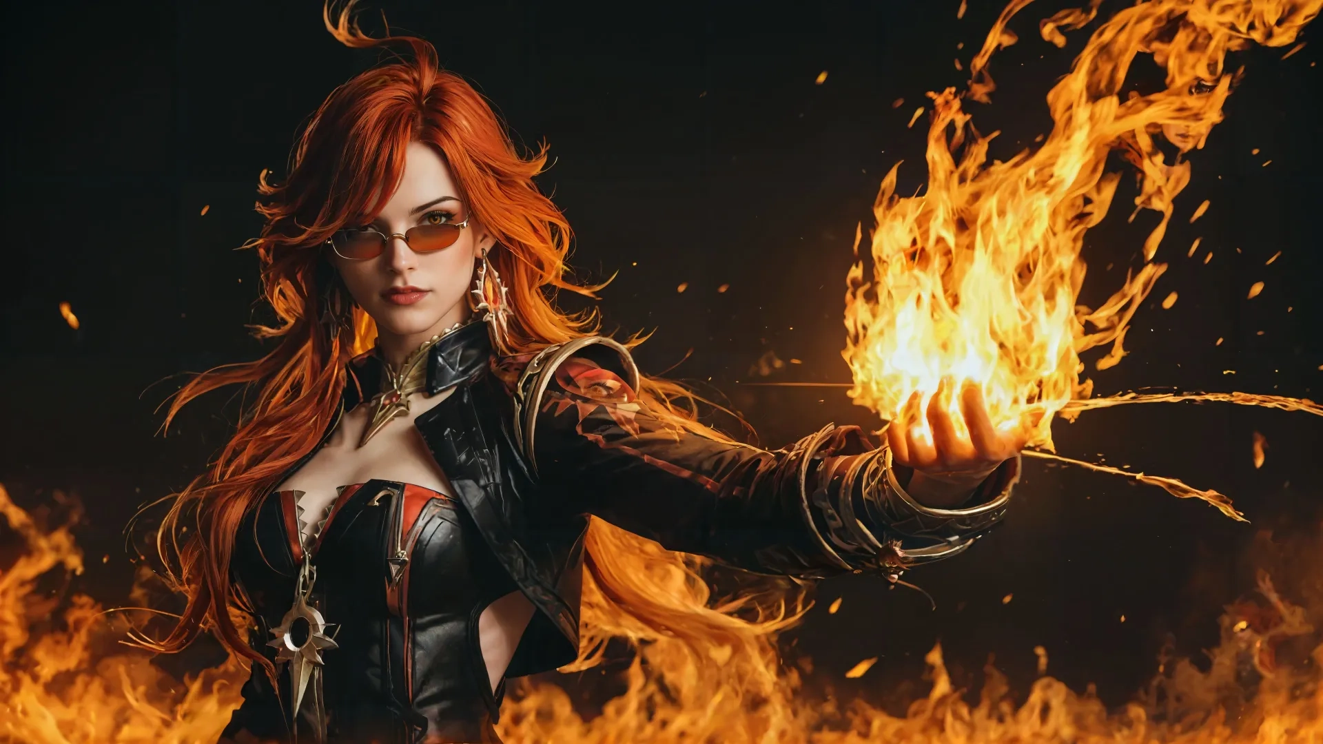 the girl is holding two fire wings