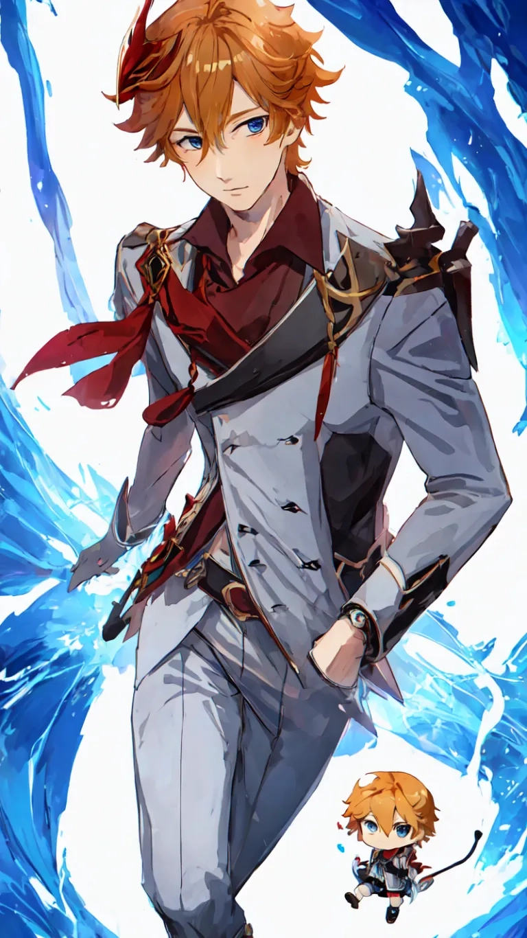the anime character is running in an ice vortex and with a sword behind him, while another figure moves into a white pool of water behind him
