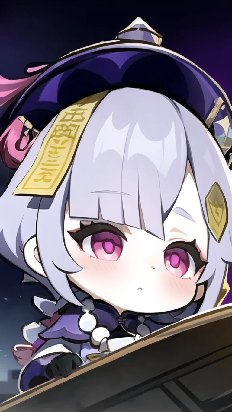 a close up of an anime character wearing a top hat and a keyboard on a table with other characters all around him on a purple background to the screen
