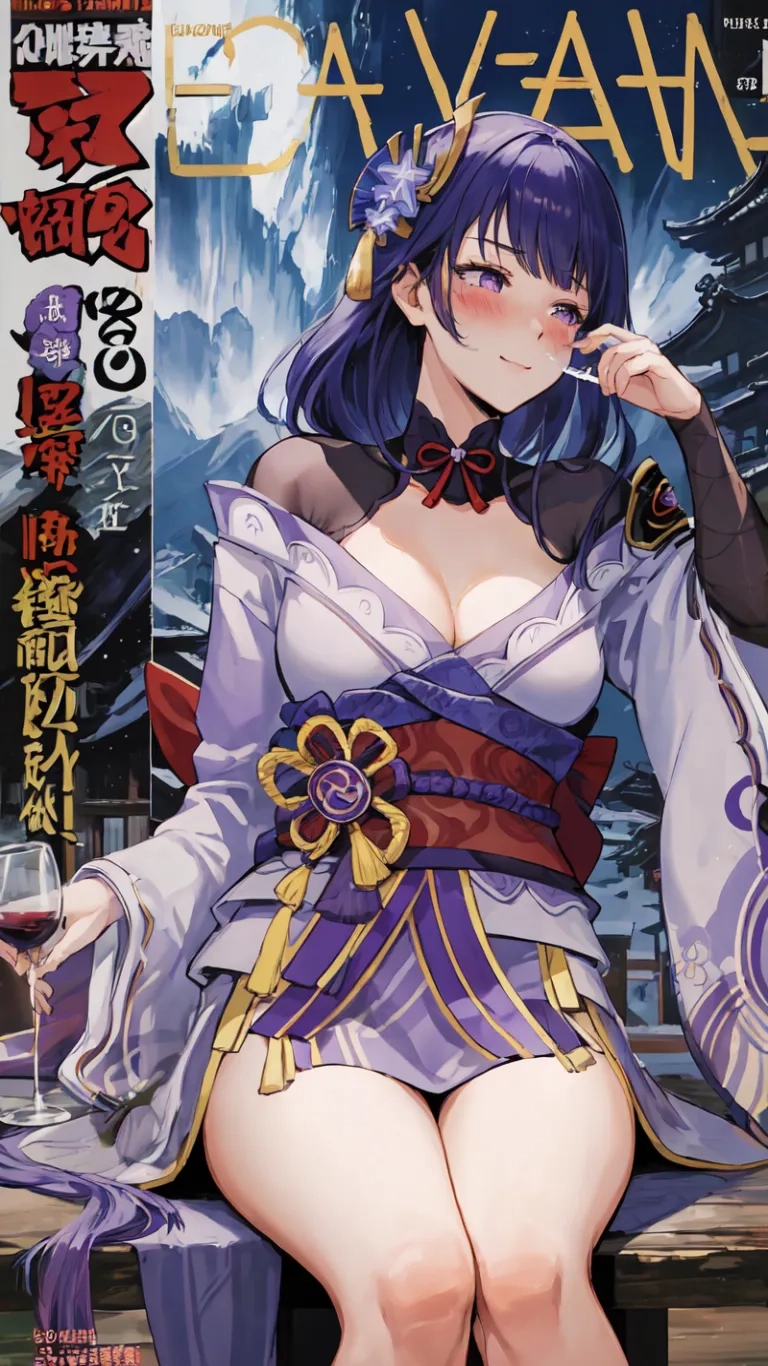 an asian anime character is sitting on a bench and has her foot propped up with her hands resting on her breastshowed, wearing oriental clothes