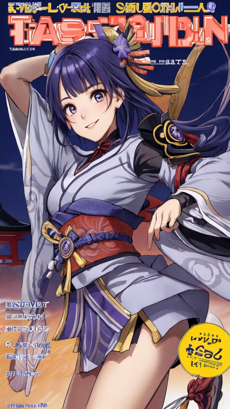 an image of a anime with dark hair and blue eyes on her shoulder in front of a sky background with some sort of the character and a knife