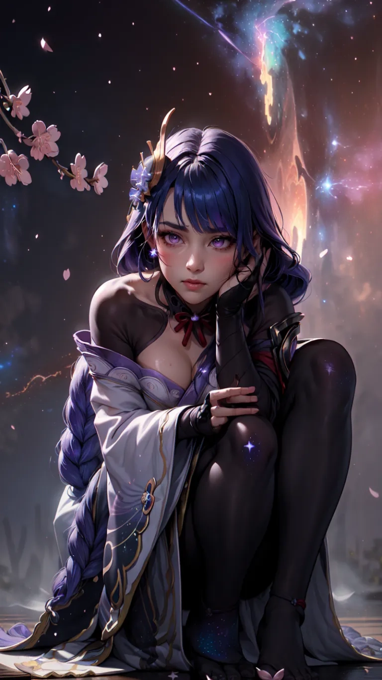 a anime girl sitting in front of a moon with her hands behind her head and hands around her body, as she is sitting on her knees in the ground and holding hands