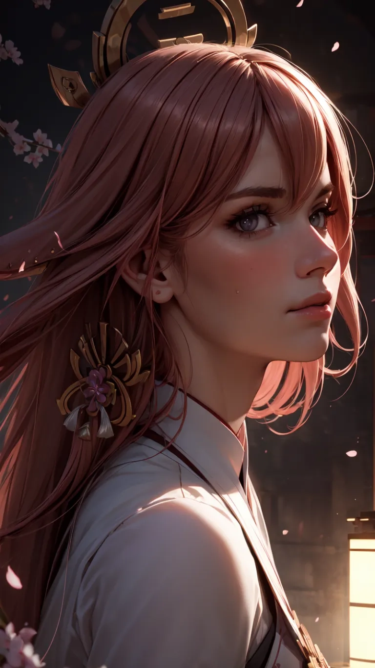 a girl in a white shirt holding pink hair and looking at the sky with a horse headband on her head as if she has been on a tripping
