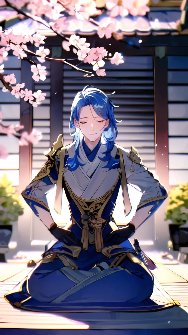 a beautiful young lady sitting in a meditation position with flowers all around her hair and hands behind her knees outside of a house on the street at a
