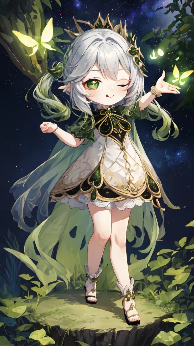 a cute little girl dressed like a fairy standing in the forest, with her arms outstretched wide open, and butterflies all around her arm around her
